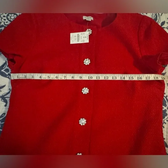 J. Crew Women’s Vibrant Red Midi Dress with Jeweled Buttons. Size 10. NWT. - Picture 4 of 7